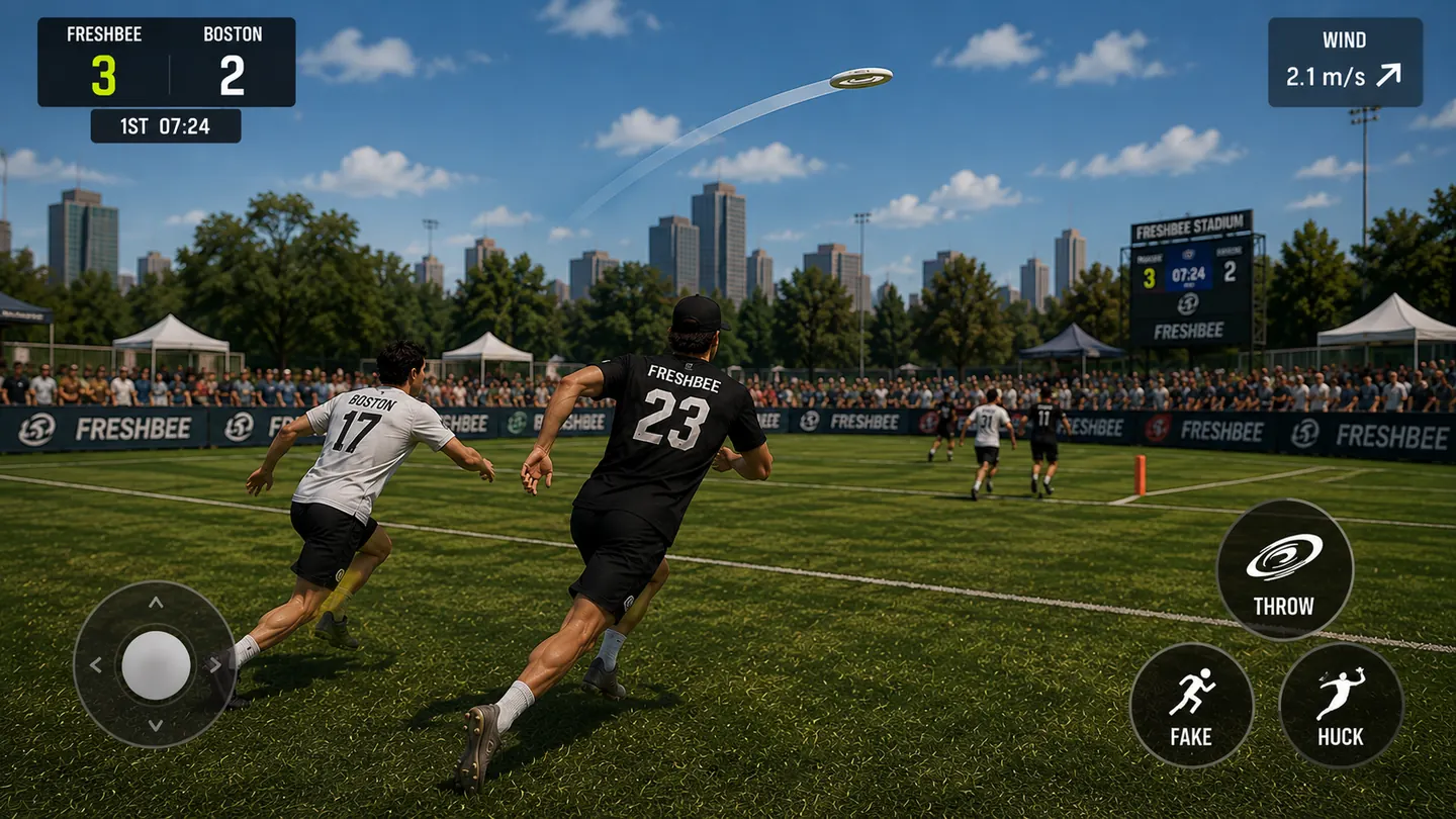 Gameplay concept: hucking the disc downfield with the on-screen throw controls