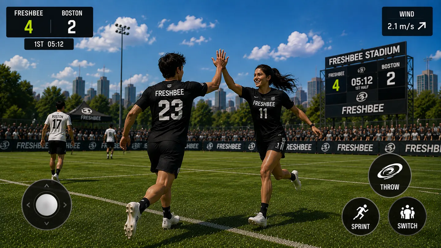 Gameplay concept: teammates celebrating a score at 4-2
